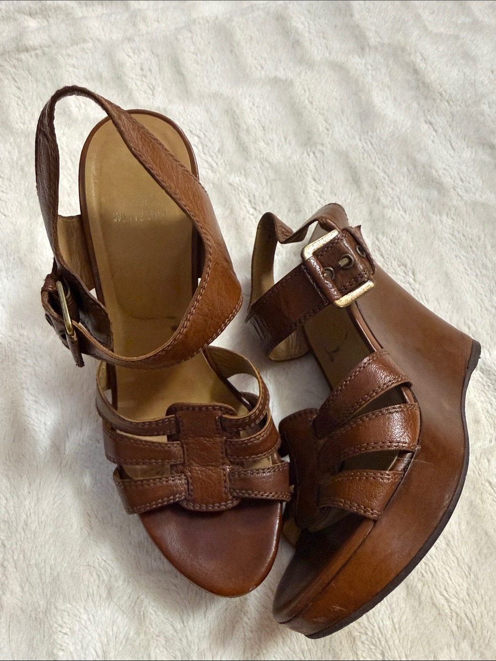 Stuart Weitzman Brown Leather Platform Wedge Sandals
